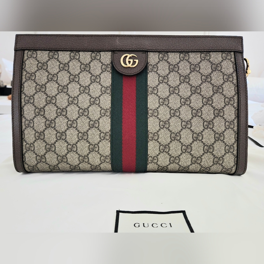 Authentic Like New Ophidia Gucci Shoulder Bag & Clutch in GG Surpreme with Chain